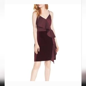 Chelsea 28 Velvet Satin Ruffle Tank Dress Burgundy